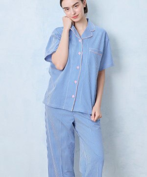  【綿混】ロンドンストライプ半袖パジャマ MADE WITH LIBERTY FABRIC
