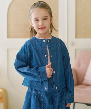  【110-140㎝】 フラワーボタンデニムジャケット