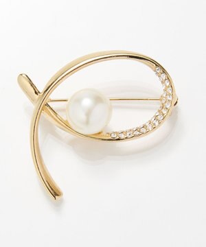  クロスカーブパールビジューブローチ　ゴールド