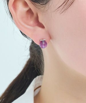  【金属アレルギー対応】パワーストーンバーピアス　アメシスト/天然石