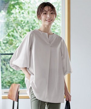 【洗える】パフスリーブチュニックブラウス