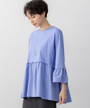  【洗える】シルキータフタコンビ ペプラム カットソー