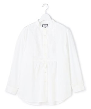  【WOMEN】ピンタック バンドカラーストライプブラウス