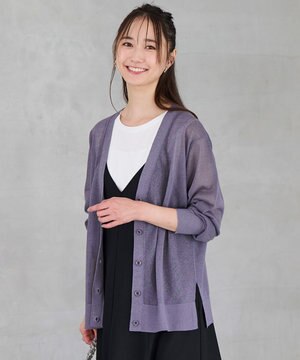  【洗える】シアーVネック カーディガン