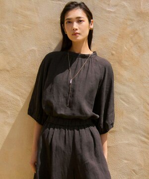 【洗える】LIBECOリネン ボリュームスリーブ ブラウス