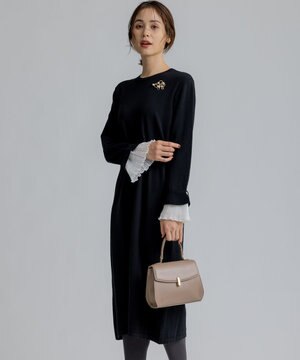 袖フリルニット ワンピース