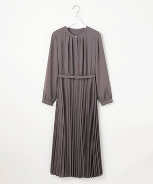  【洗える】スタンドカラープリーツ ワンピース