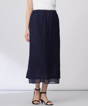 【洗える】ジャカードレース ナロースカート