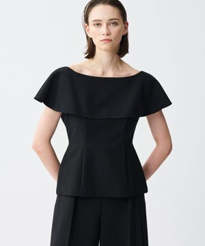 【撥水・洗濯機洗い可】プルーフ ダブルクロス ラッフル ブラウス