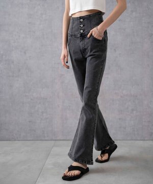  ハイウエストストレッチフレアデニムパンツ