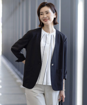 【洗える】ストレッチ ノーカラー ジャケット