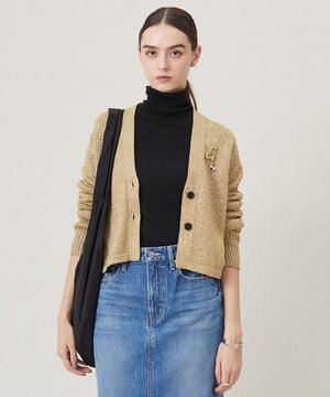  【洗える】リッチシャインニット カーディガン