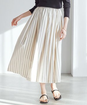  【SLOW/洗える】コットンナイロンストライプ タックフレア スカート