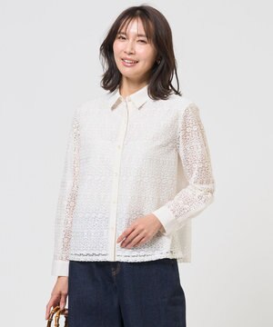  ジオメトリックレース ブラウス
