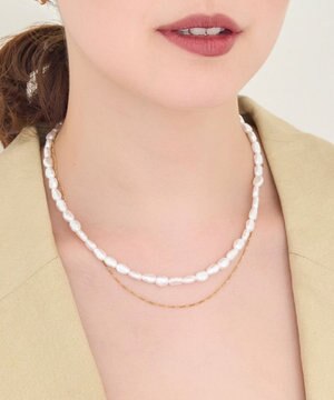  【金属アレルギー対応】クラシカルパール×チェーン2連ネックレス/サージカルステンレス