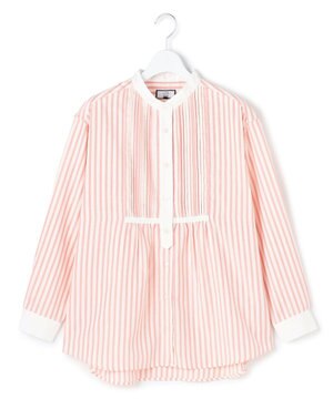  【WOMEN】ピンタック バンドカラーストライプブラウス