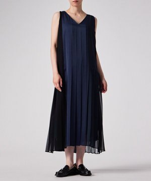  ブロッキング プリーツ ワンピース