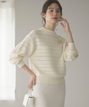  【WEB限定カラーあり】透かし編みバルキーボーダー柄ニット