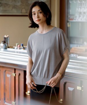  【洗える】クリスピーシアールレックス ギャザースリーブ ラメ ニット