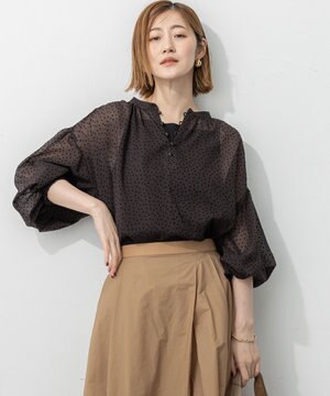 【洗える】ドットフロッキー ボリュームスリーブ ブラウス
