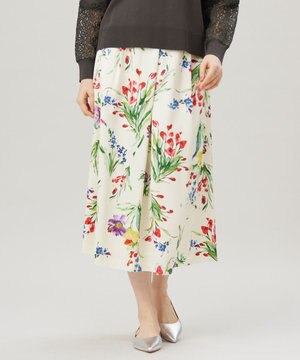 【洗える】ペイントタッチフラワープリント スカート