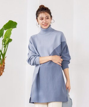  【洗える】配色ドルマンニットチュニック