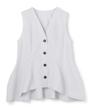  コットンクロスストライプ ペプラムジレブラウス