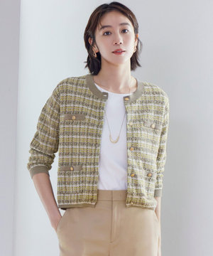 【洗える】カラーミックスツイードニット カーディガン