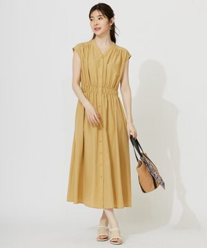 【洗える】フロントボタンギャザー ワンピース