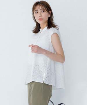 エンブロイダリーレースノースリーブ ブラウス