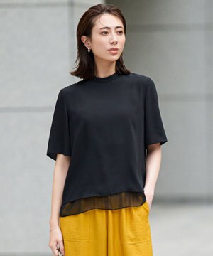  【UVケア・洗える】BackSatinAmunzen シフォンコンビブラウス