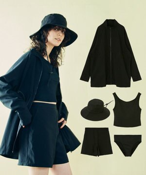  【WEB限定】5点セット バケットハット付きUVカット リブタンキニ+ラッシュガードセット水着【BeachQueen(ビーチクイーン）】