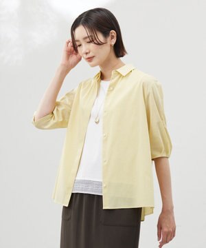  【洗える】ラミーポプリン シャツ ブラウス