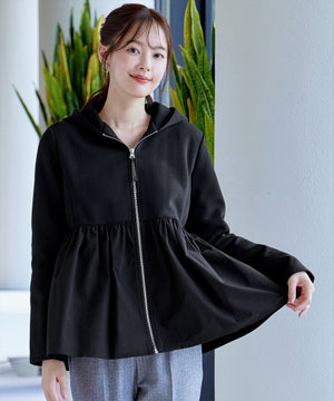 【洗える】異素材ジップフレアパーカー