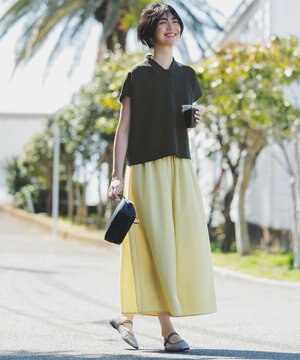  【洗濯機可/ウエストゴム/UVケア】スパンボイル撥水スカートパンツ