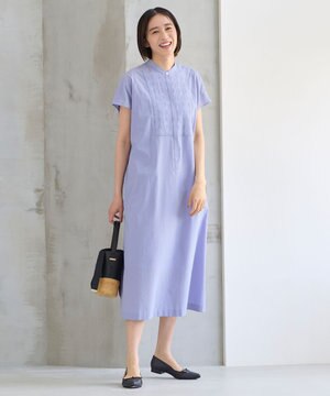  【洗える】ジオメトリックエンブロイダリーシャツ ワンピース