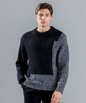  メリノコントラスト　ローゲージニット　