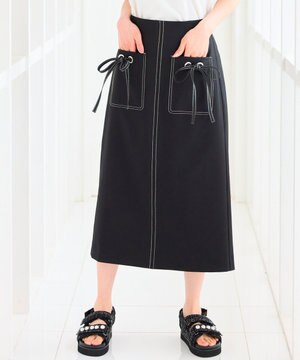 【洗える】リボンポケット付きIライン スカート