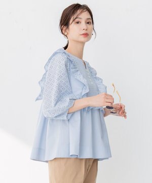  【WEB限定色あり】レースコンビシャーティング ブラウス