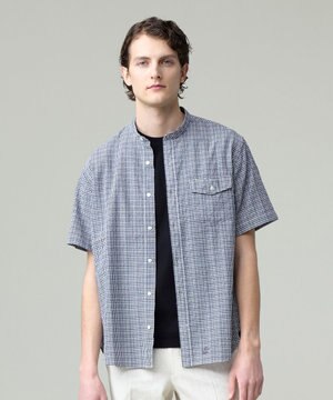 真夏を乗り切る爽快感と機能性【吸水速乾 / 接触冷感 / 高通気性 / ウォッシャブル】サッカーチェック シャツ / バンドカラー