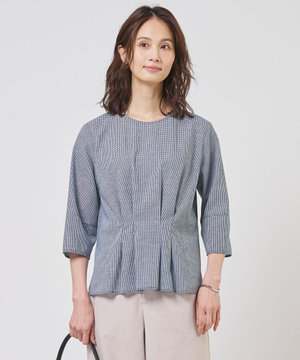 リネンminiチェック プルオーバー ブラウス