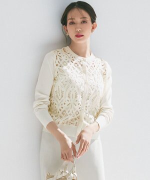  【洗える】エンブロイダリーレース カーディガン
