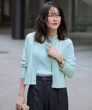 【BAILA掲載/好印象ブライトニット】ラメライン カーディガン