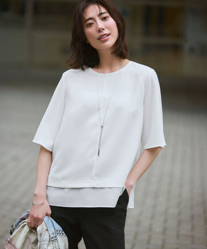 【新色追加/Oggi掲載】ストレッチジョーゼット シアーコンビ カットソー