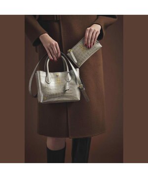  【牛革】クロコ型押しキューブトート21cm(ショルダーストラップ付)