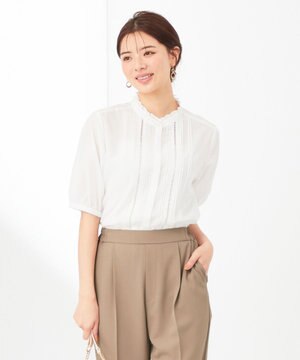  【洗える】フリルスタンドピンタック ブラウス
