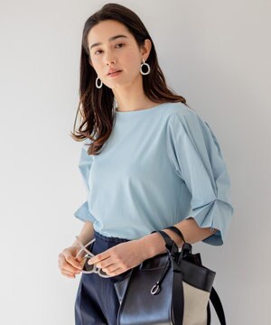  【洗える】プレーティングコンビブロー カットソーブラウス