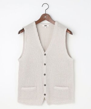  【エコ素材和紙使用・日本素材】和紙杢メッシュクルーネック ニットジレ