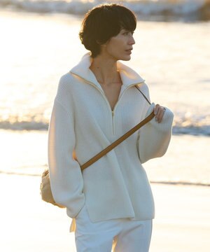  【洗える】ウールコード ハーフジップ ニット