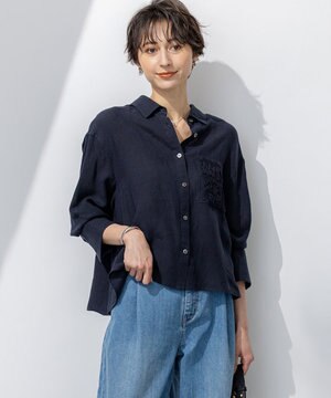  【洗える】LIBECO クロップド シャツ